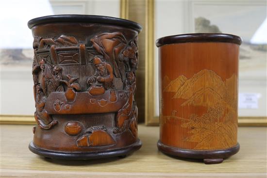 Two Chinese bamboo brushpots tallest 16cm